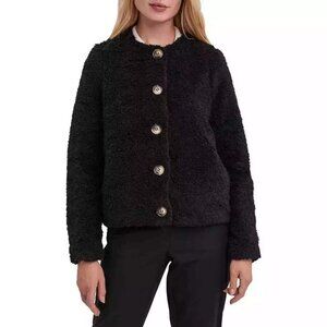 NWT VERO MODA Black Faux Fur Amanda Short Cropped Teddy Jacket Med